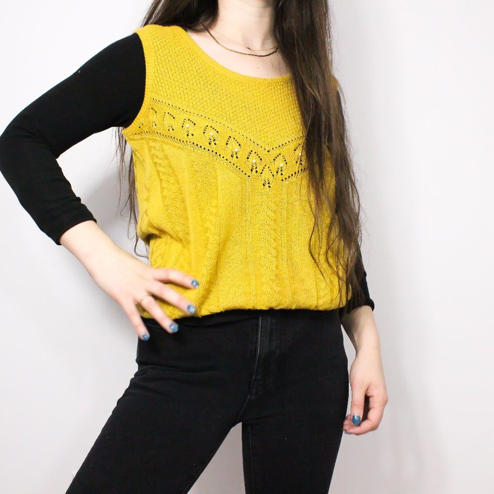 *Yellow Pullover Vest with Peal Studs